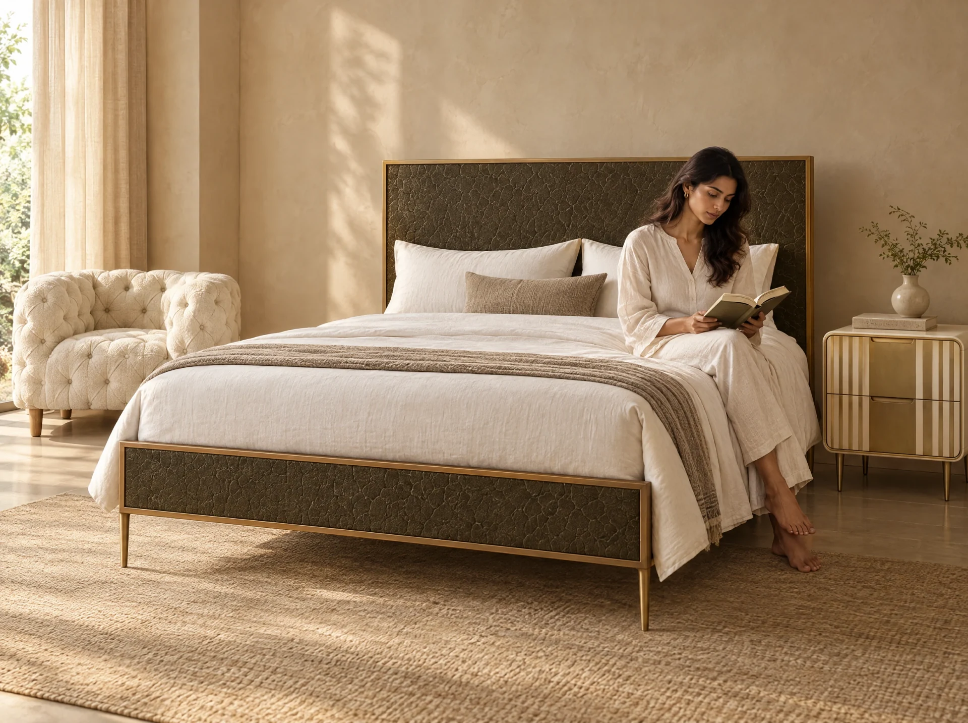 Jasmine Miller Crackle Leather & Metal Bed in a room