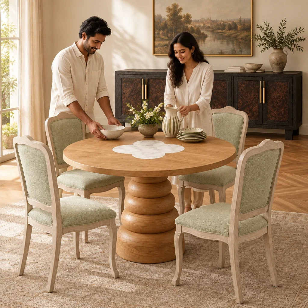 Amy Jacobson Meridian Round Dining Table in a room