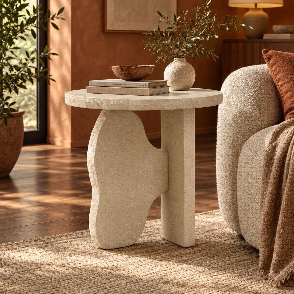 Amy Jacobson Aria Sculpted Stone Table in a room